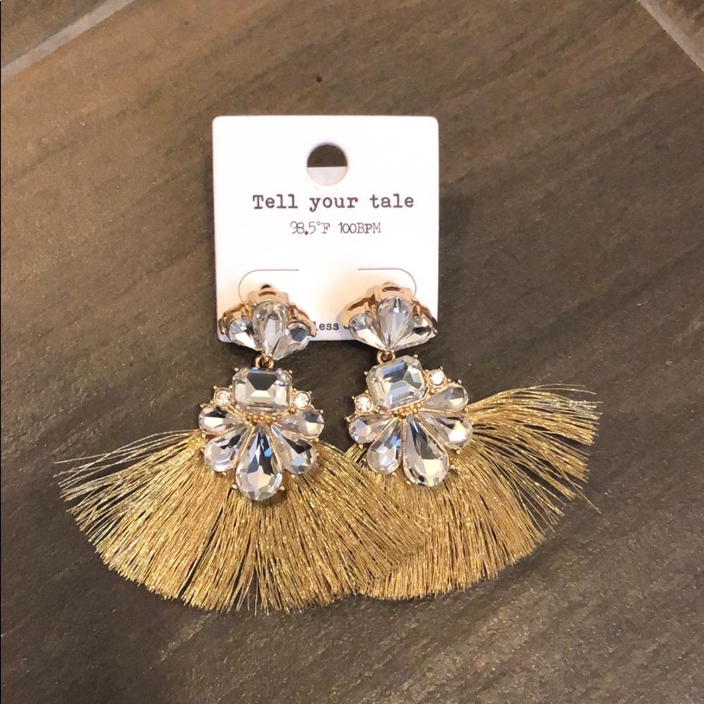 Rhinestone Gold Tassel Earrings